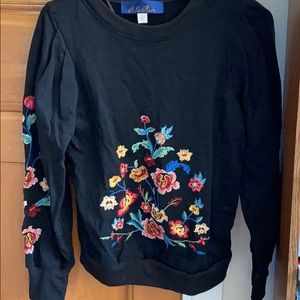 Black Crew Neck with Floral Details (Stitched on)